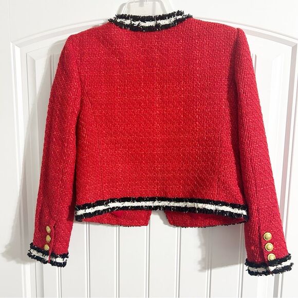 Alice + Olivia Landon Red Black Tweed Cropped Box Jacket Size XSmall Lady Jacket - Picture 5 of 7